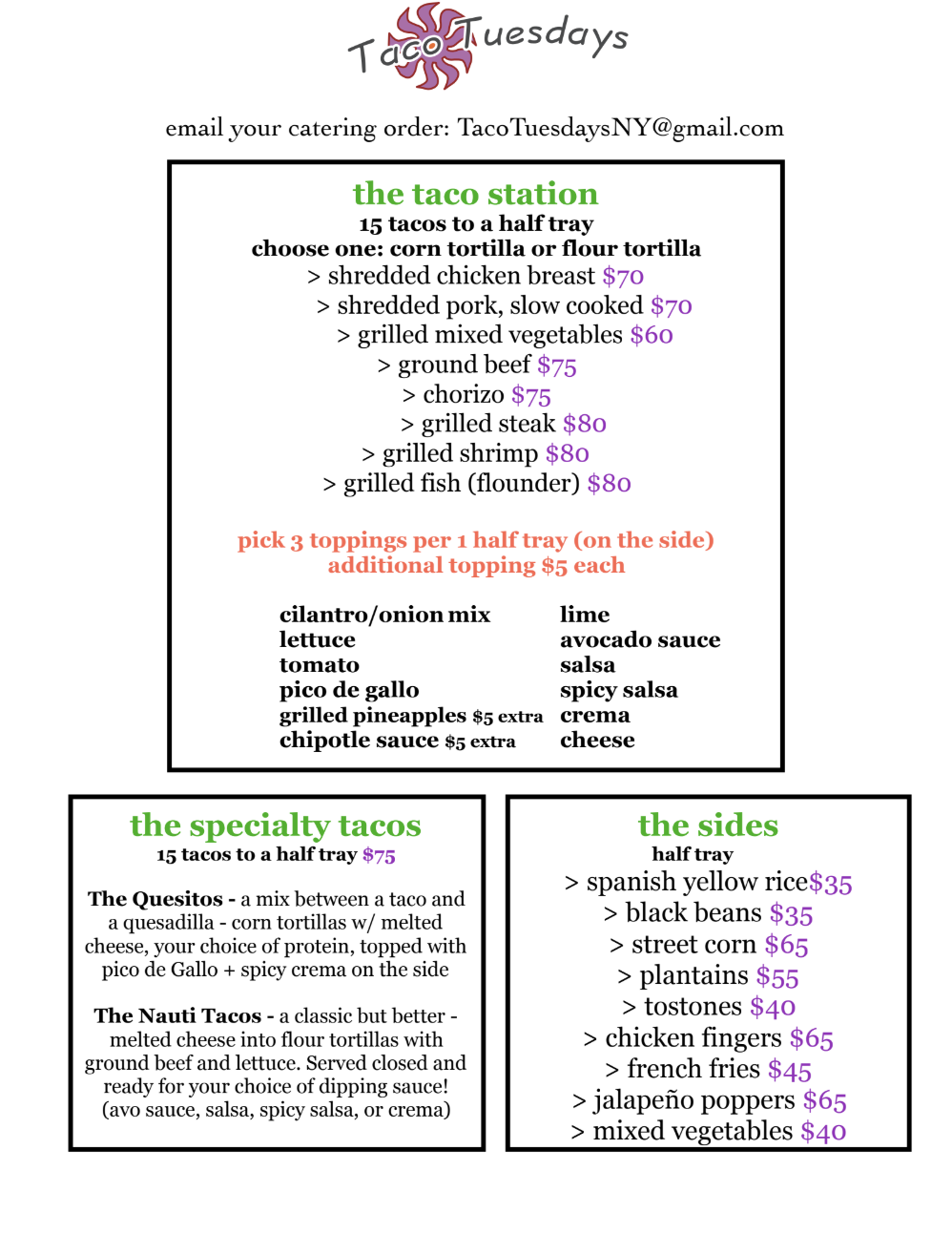 Catering Menu March 2025 Side One